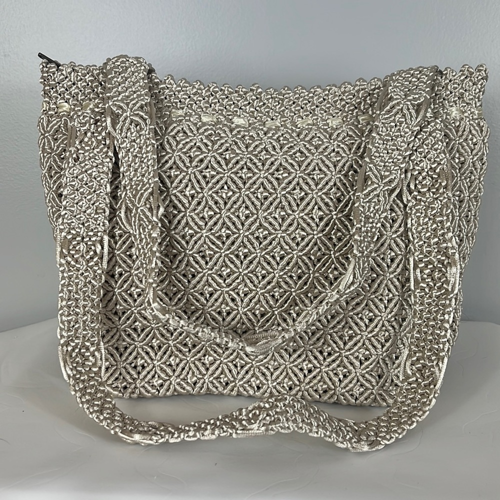 Woven Champagne Coloured Purse Shoulder Bag Satchel Unmarked UnSigned